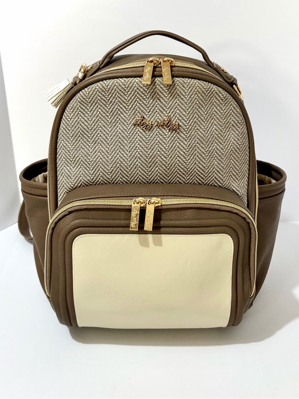 Itzy Ritzy Mini Plus Diaper Bag Backpack in Vanilla Latte Chevron